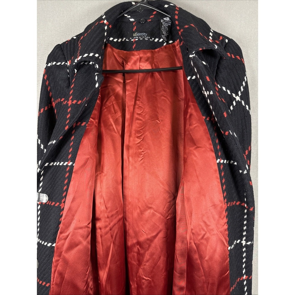 Vintage Lord & Taylor Identity Black Red White Diamond Wool Blend Coat Luxury 6 - Picture 6 of 16